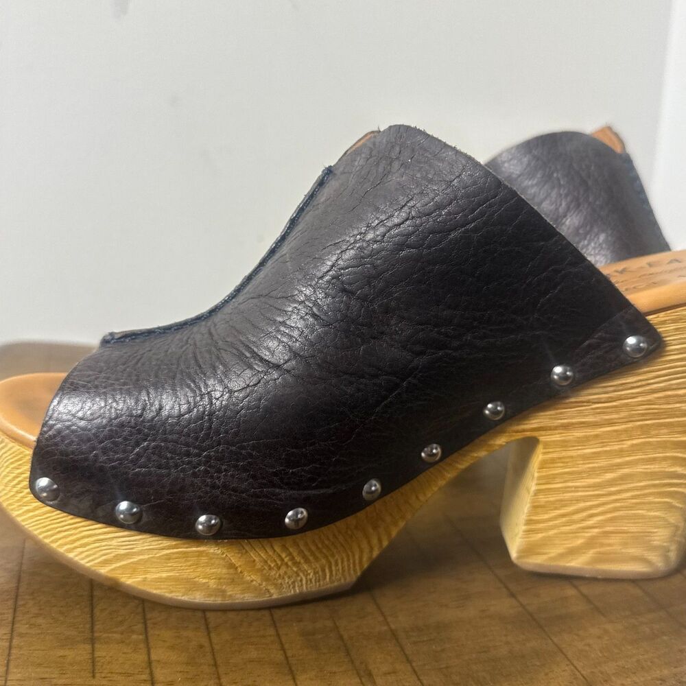 Kork-Ease Brown Leather Platform Wedge Slide Clogs Womens 9 Boho Comfort - Picture 6 of 11